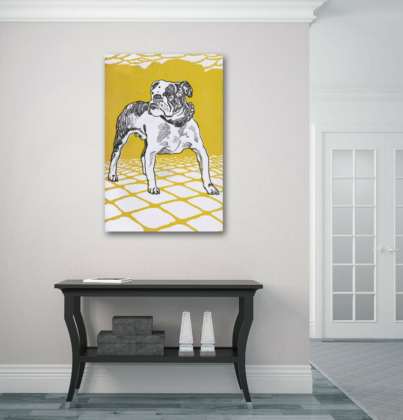 Vintage Bulldog Canvas | Deep Framed Artwork With Mustard Wall Art Print