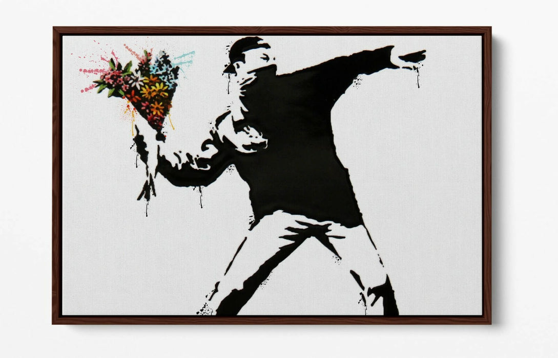 BANKSY, FLOWER BOMBER SPLASH ART -FLOAT EFFECT CANVAS WALL ART PRINT