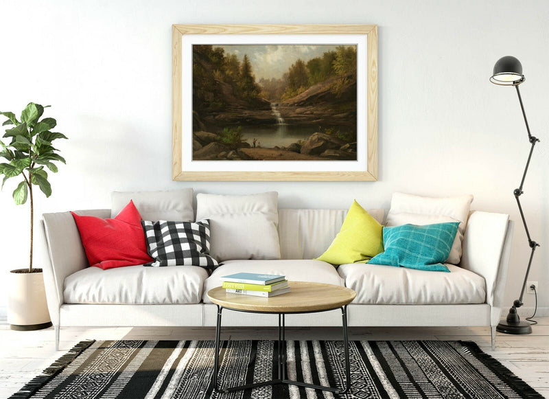 Framed Wall Art - Robert S Duncanson Mountain Pool Print with Faux Wood Frame