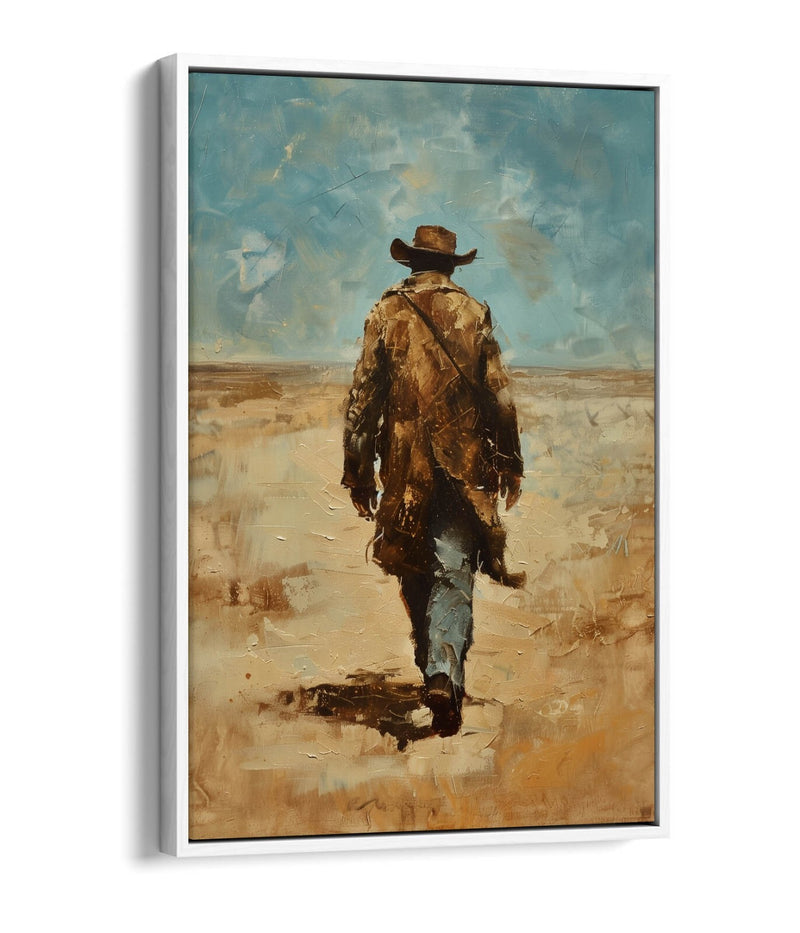 Canvas Wall Art - Wandering Cowboy Blue Sky Landscape Float Effect Print
