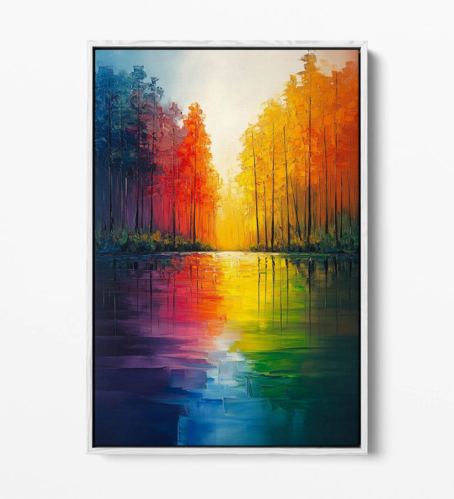 Canvas Wall Art - Rainbow Forest And Lake Float Effect On Premium MDF Frame