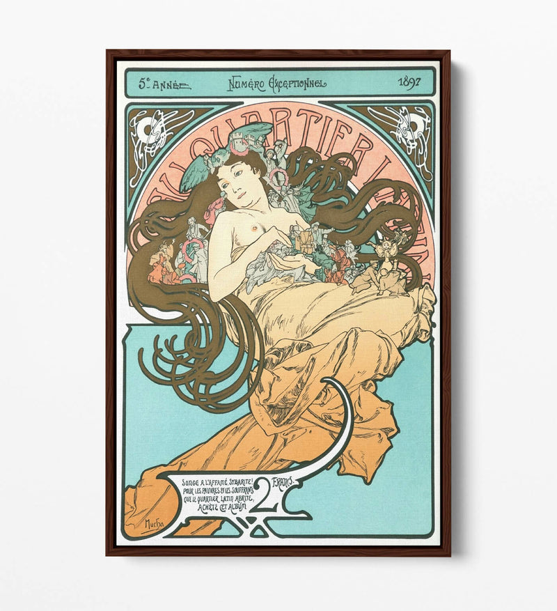 Canvas Wall Art - Alphonse Mucha Latin Quarter Float Effect Print on 30mm Deep Frame