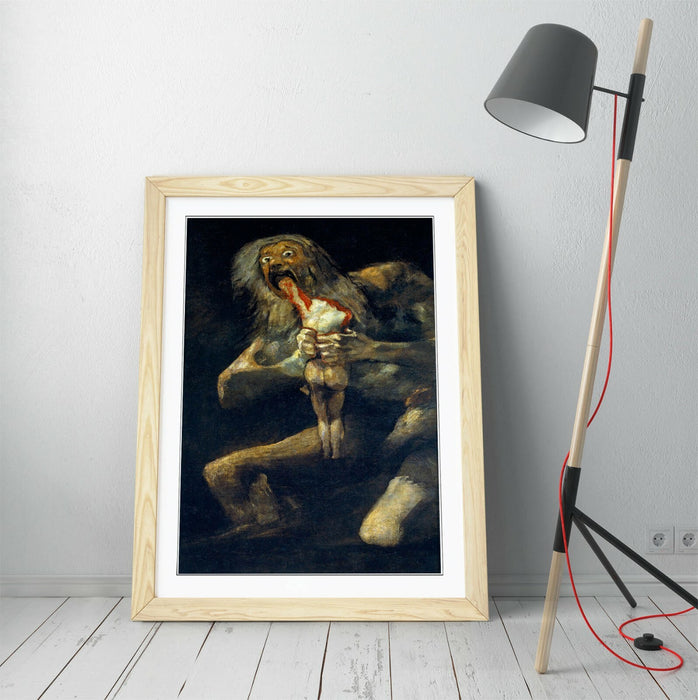 Framed Art Print – Goya Saturn Devouring His Son Poster With Woodgrain Frame