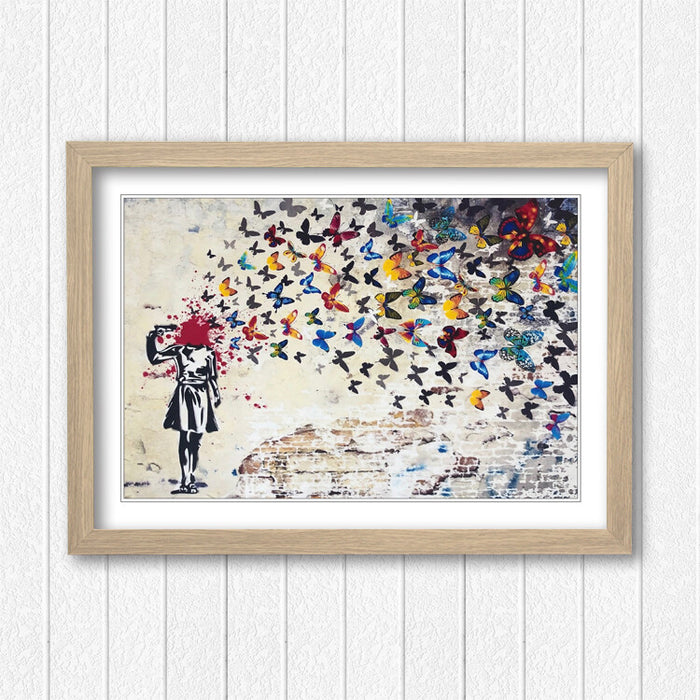 Banksy Framed Poster – Butterfly Brains Wall Art | Handmade UK Print
