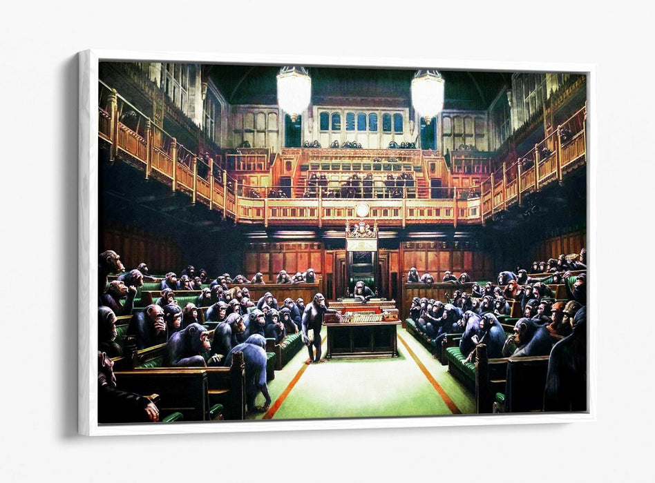 BANKSY MONKEY PARLIAMENT -FLOAT EFFECT CANVAS WALL ART PIC PRINT- GREEN