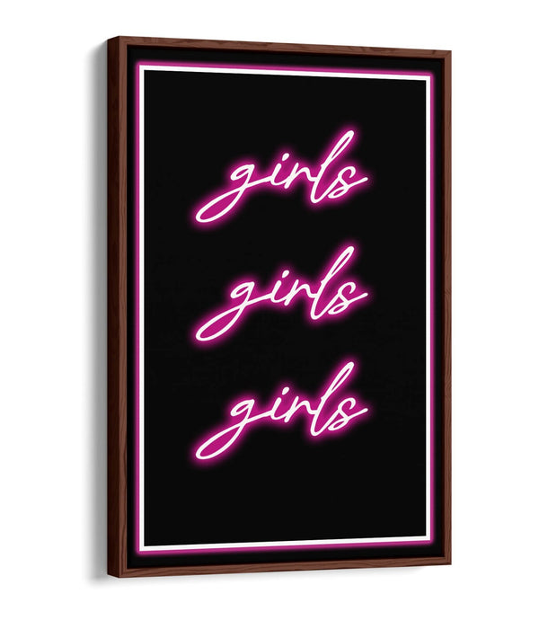 Pink Neon Canvas Art - Girls Bedroom Decor | Float Effect Canvas Wall Print