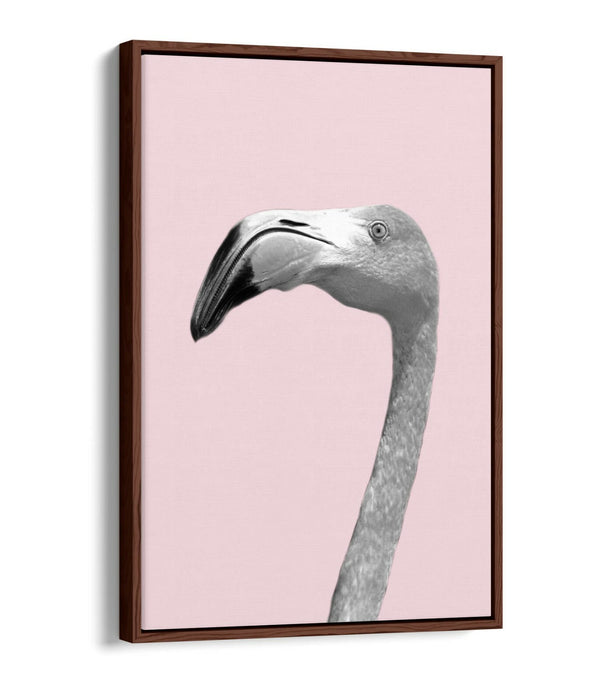 FLAMINGO HEAD BLACK WHITE PINK -FLOAT EFFECT CANVAS WALL ART PIC PRINT