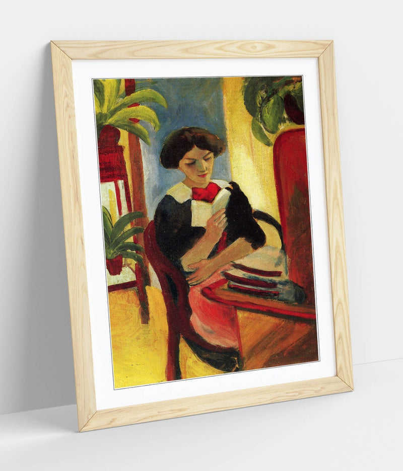 Framed Wall Art - August Macke Elisabeth Reading Poster Print, Woodgrain Frame, Ready to Hang