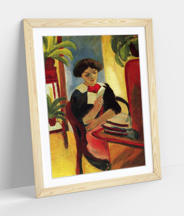 Framed Wall Art - August Macke Elisabeth Reading Poster Print, Woodgrain Frame, Ready to Hang