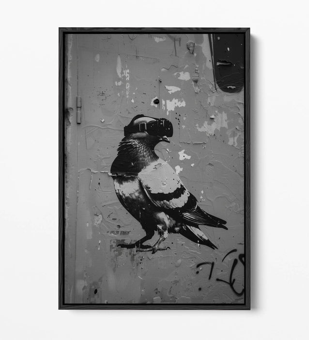 Canvas Art Print - Pigeon Wearing VR Headset | Graffiti Stencil Wall Art