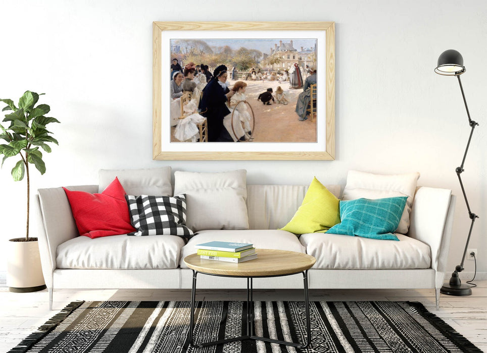 Framed Art Poster – Albert Edelfelt Luxembourg Gardens Paris Print With Woodgrain Frame