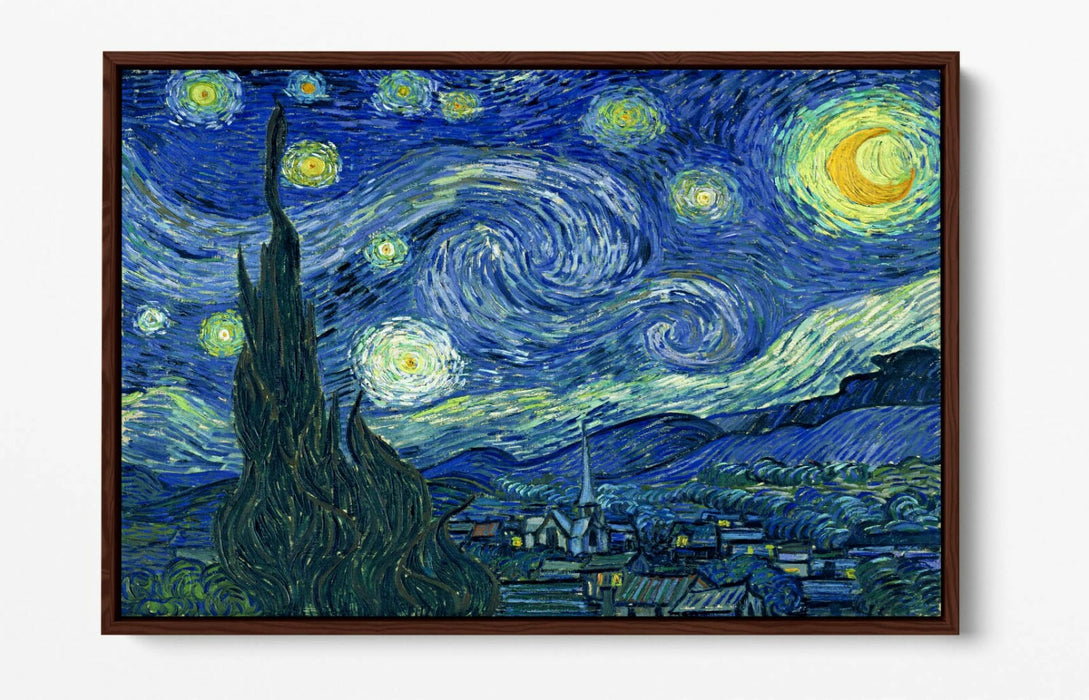 VAN GOGH STARRY NIGHT -FLOAT EFFECT CANVAS WALL ART PIC PRINT- YELLOW