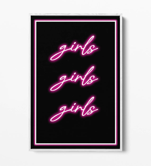 Pink Neon Canvas Art - Girls Bedroom Decor | Float Effect Canvas Wall Print