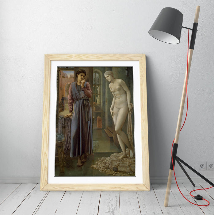 Framed Wall Art Poster – Edward Burne Jones Pygmalion Art Print with Woodgrain Frame