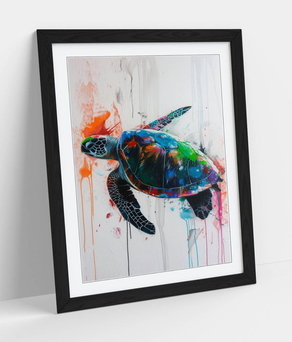 Turtle Wall Art - Framed Splash Art Turtle Print | UK Handmade Frames, Matte Paper