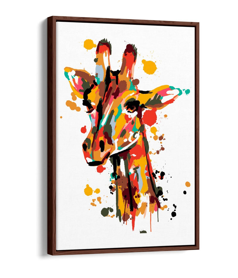 Colorful Canvas Wall Art - Giraffe Brush Stroke Print | Float Effect, Handmade UK