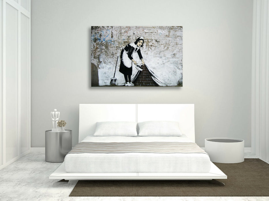 BANKSY - SWEEPER CANVAS ART PRINT ARTWORK DEEP FRAMED