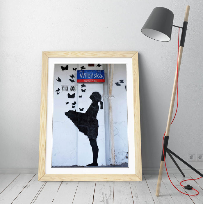 Banksy Wall Art - Framed Graffiti Poster Print With Butterflies | Urban Art Poster