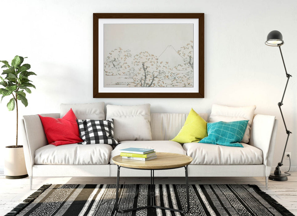 Framed Art Poster - Mount Fuji Cherry Blossom Wall Art Print With Wood Grain Frame