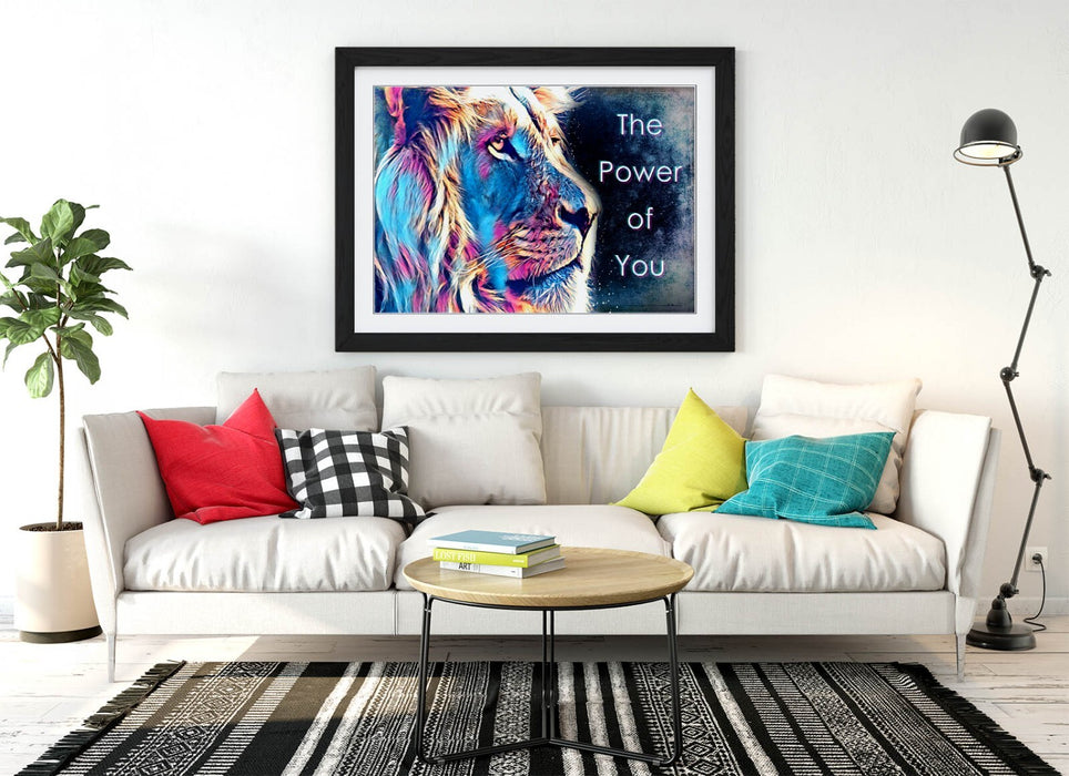 PURPLE BLUE LION SKETCH MOTIVATIONAL QUOTE -FRAMED ART POSTER PICTURE PRINT