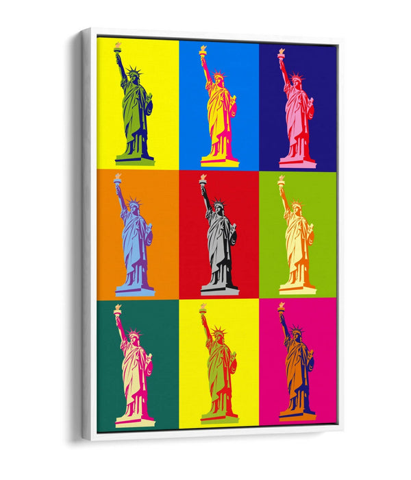 STATUE OF LIBERTY COLOURFUL POP ART -FLOAT EFFECT CANVAS WALL ART PRINT