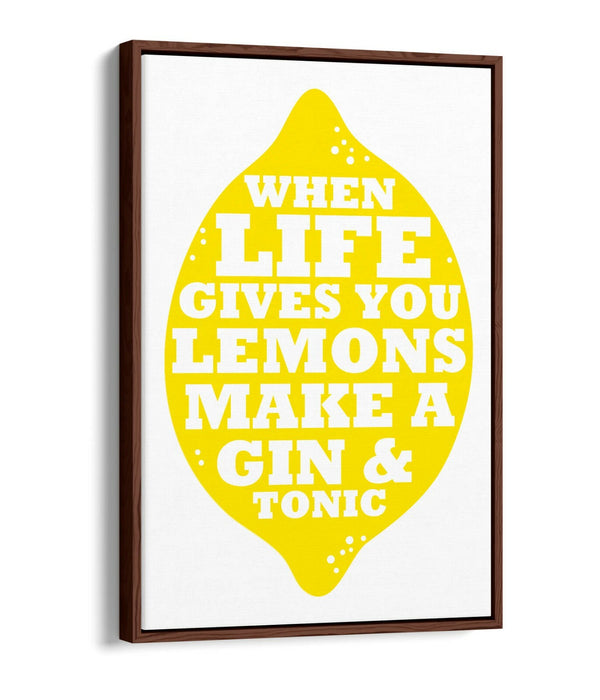 "LIFE LEMONS GIN & TONIC" QUOTE SLOGAN KITCHEN -FLOAT EFFECT CANVAS ART PRINT