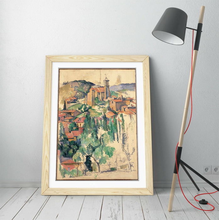Framed Art Print - Cézanne Garden View Wall Art With Natural Wood Grain Frame