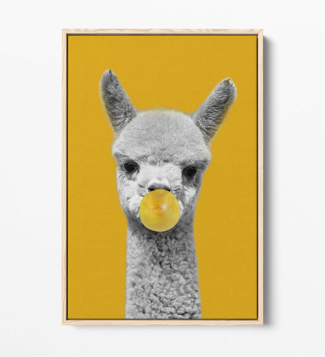 ALPACA BLACK WHITE YELLOW MUSTARD BUBBLE FLOAT EFFECT CANVAS WALL ART PIC PRINT