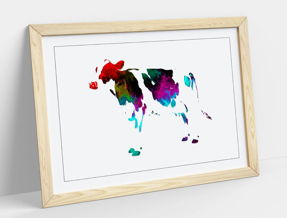 MULTI COLOUR POP ART COW WHITE BACKGROUND -FRAMED ART POSTER PICTURE PRINT