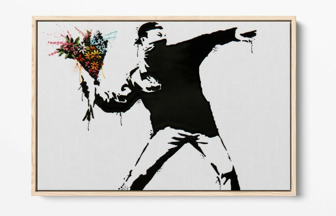BANKSY, FLOWER BOMBER SPLASH ART -FLOAT EFFECT CANVAS WALL ART PRINT