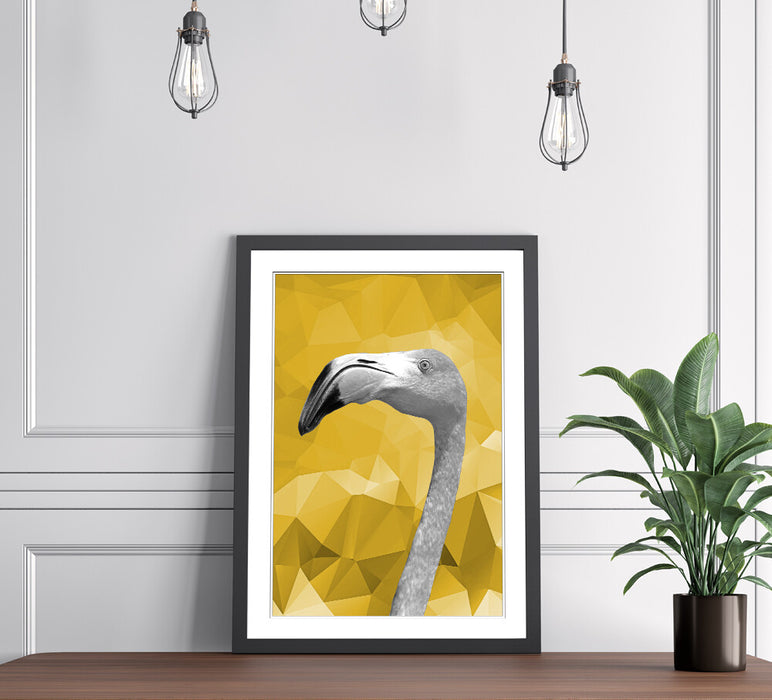 Framed Poster Wall Art – Flamingo Black White Yellow Mustard Geometric Print