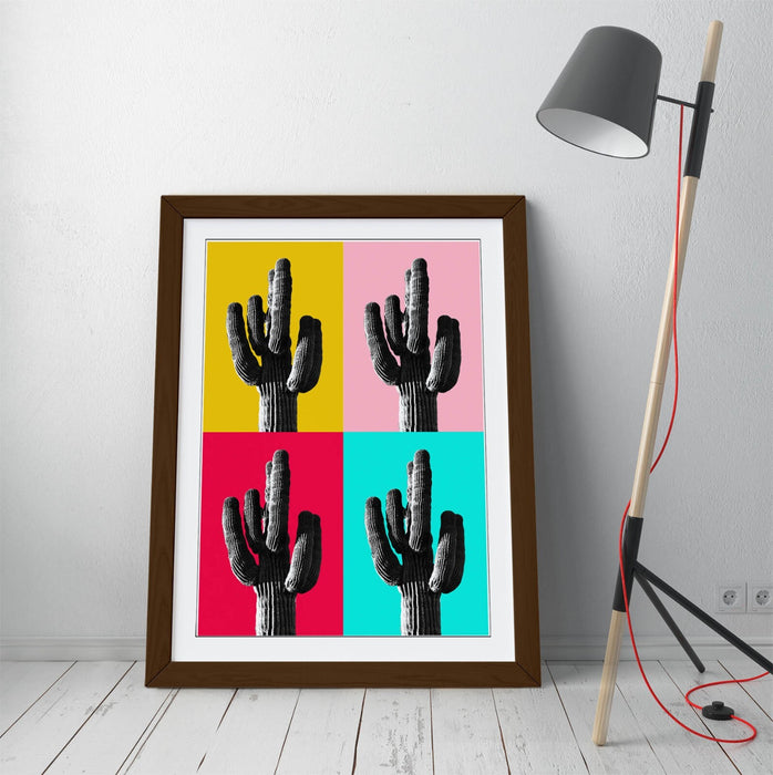 TRENDY B&W CACTUS POP ART MULTI-COLOUR -ART FRAMED POSTER PICTURE PRINT ARTWORK