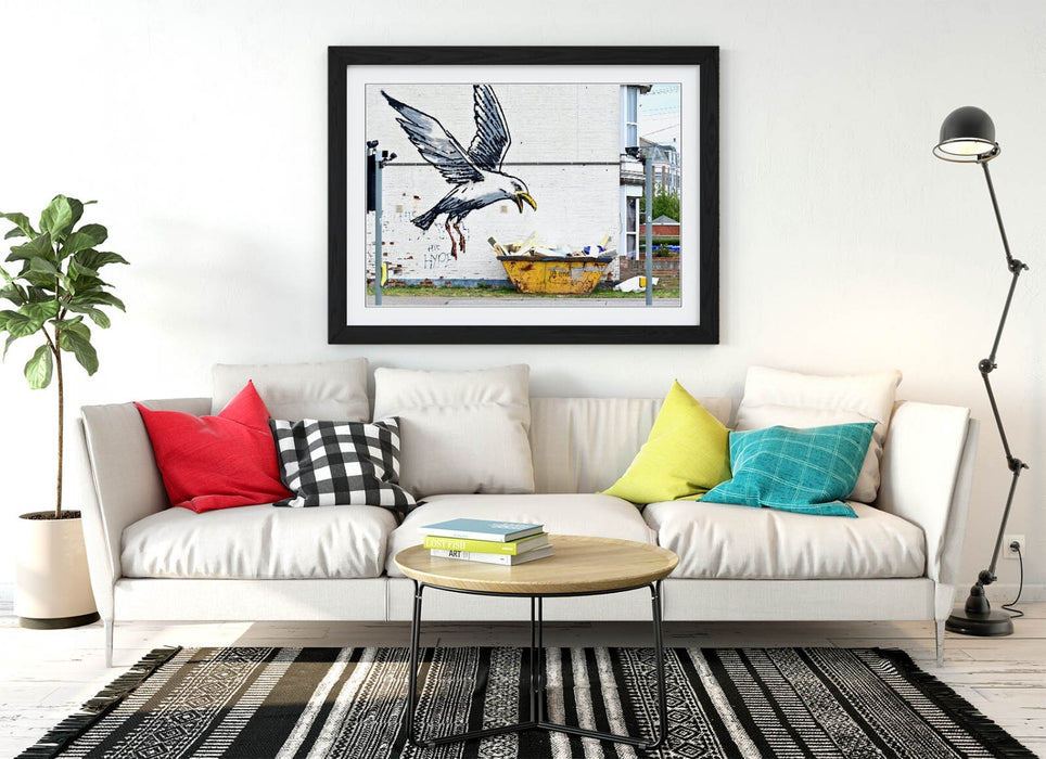 Banksy Graffiti Art Print - Framed Wall Art With Spraycation Seagull Urban Decor