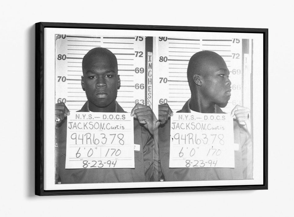 50 CENT MUGSHOT 1-FLOAT EFFECT CANVAS WALL ART PIC PRINT- BLACK & WHITE
