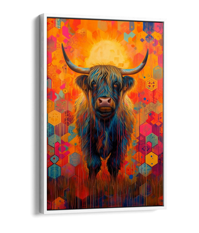 Highland Cow Canvas – Multi Colour Print Animal Home Decor | Float Effect Frame