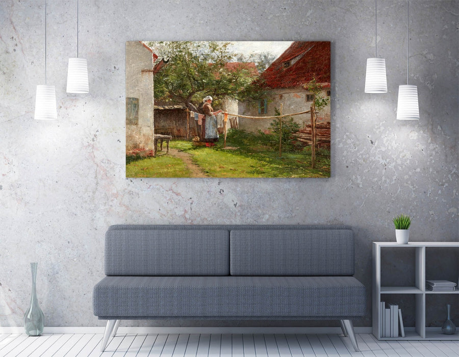 Canvas Wall Art – John Ottis Adams Wash Day Bavaria | Handmade Premium Varnish Finish