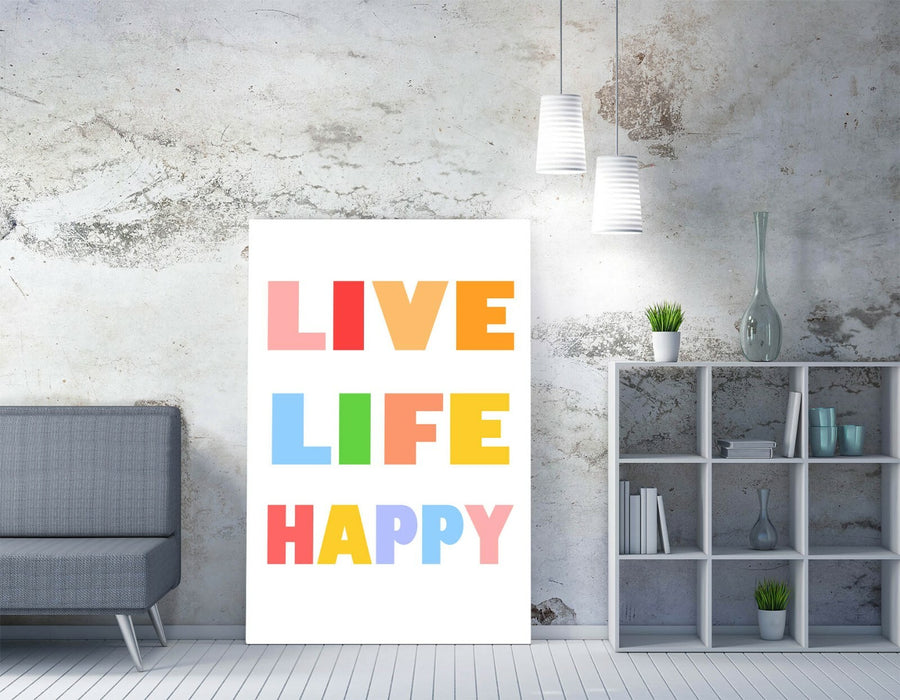 "LIVE LIFE HAPPY" NURSERY KIDS ROOM QUOTE SLOGAN -CANVAS WALL ART PICTURE PRINT
