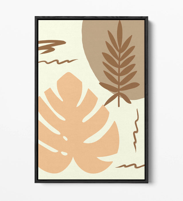 BOTANICAL BAUHAUS TRENDY MINIMALIST LEAVES -FLOAT EFFECT CANVAS WALL ART PRINT