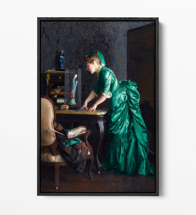 Canvas Wall Art – William McGregor Paxton Green Dress Painting | Float Effect Print