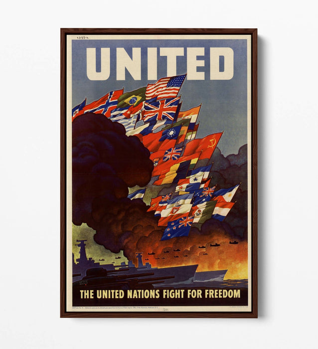 VINTAGE UNITED NATIONS FIGHT FOR FREEDOM -FLOAT EFFECT CANVAS WALL ART PRINT