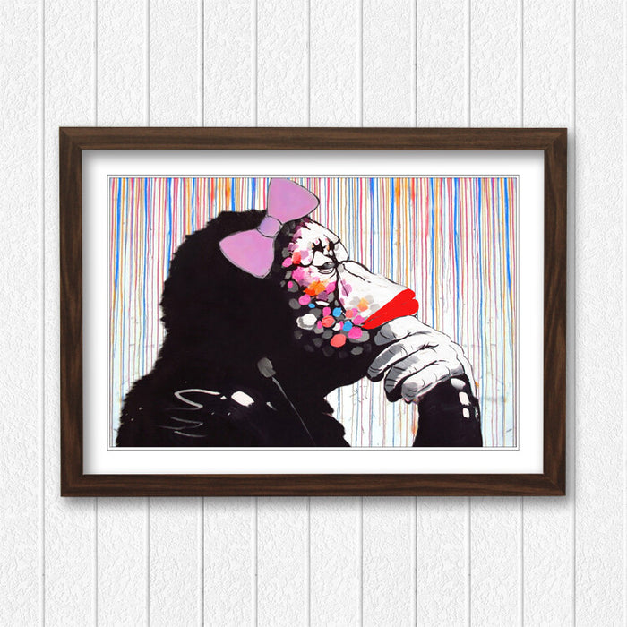 MONKEY DJ BANKSY STREET ART FRAMED POSTER PICTURE PRINT ARTWORK RAIN FEMALE