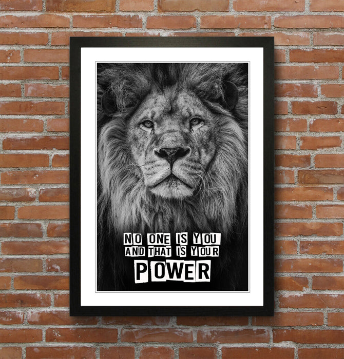 LION HEAD MOTIVATIONAL POWER QUOTE FRAME WALL ART PRINT POSTER STRENGTH 4 SIZES