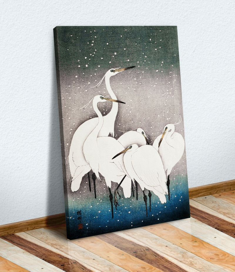 Oriental Birds Canvas Art – Japanese Crane Painting | Premium Satin Finish Wall Decor