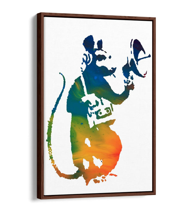 BANKSY, RADAR RAT RAINBOW ART -FLOAT EFFECT CANVAS WALL ART PRINT