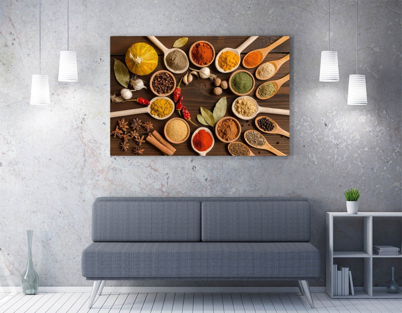 Kitchen Canvas Art – Herbs Spices Print | Wooden Spoon Decor Wall Artwork