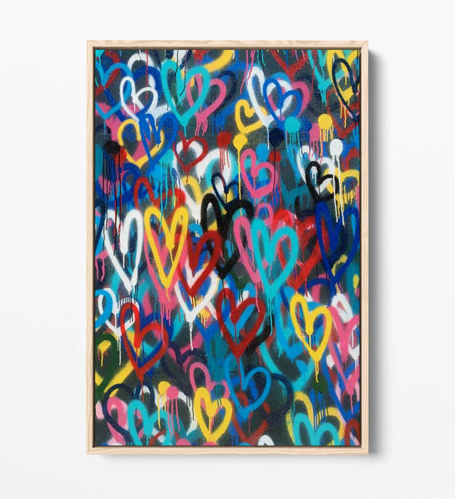 BANKSY LOVE WALL PORTRAIT -FLOAT EFFECT CANVAS WALL ART PIC PRINT-RAINBOW COLOUR