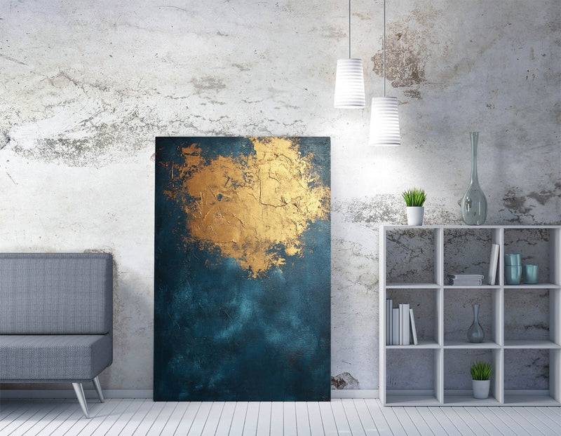 Canvas Wall Art – Blue Gold Canvas Artwork Print | Handmade, Ready To Hang