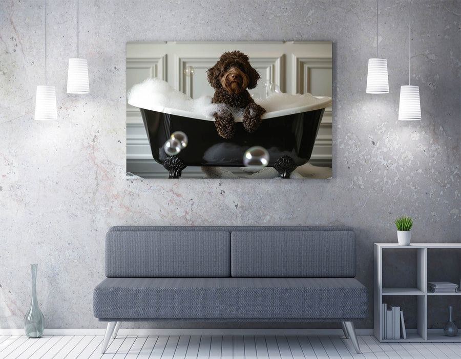 Labradoodle Canvas Art - Chocolate Dog Bathroom Wall Decor | Handmade Print