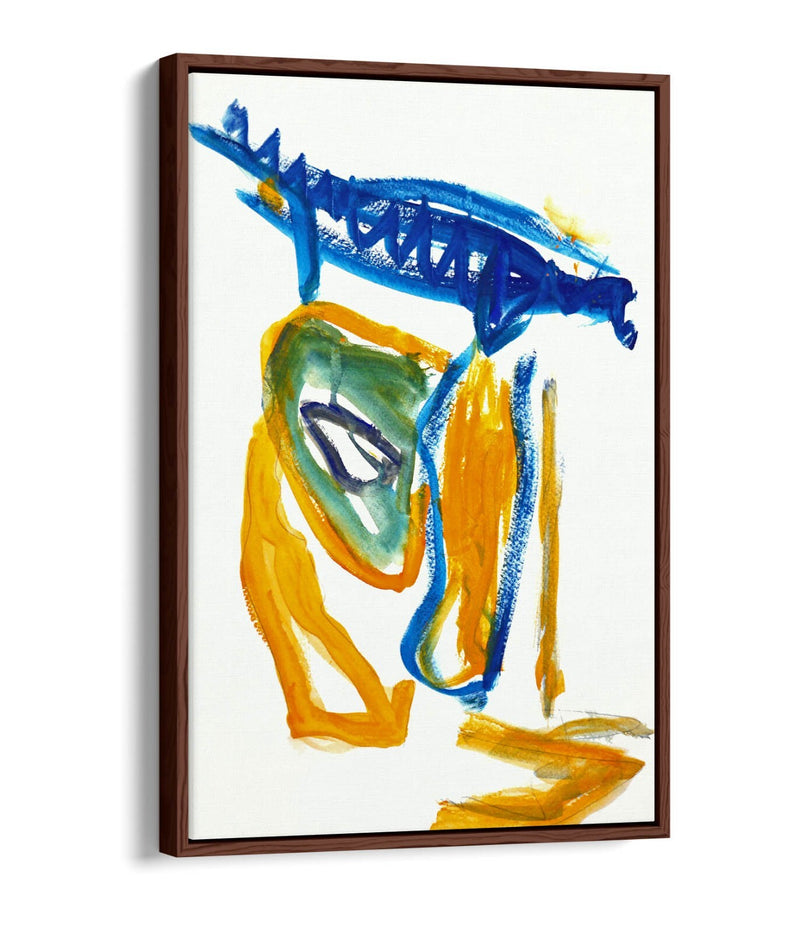 Float Effect Canvas Art - Abstract Yellow Blue Painting | Ready To Hang, Premium Varnish Finish