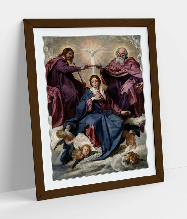 Framed Art Print - Coronation of Virgin Religious Wall Art Decor | Handmade Woodgrain Frame